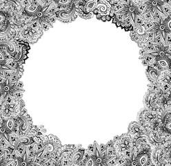 Ornamental card - vintage ornamental design. Ornate circle frame with watercolor