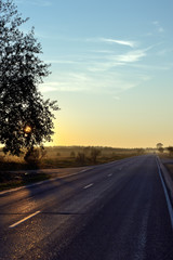 Fototapeta premium Sunset over country road.