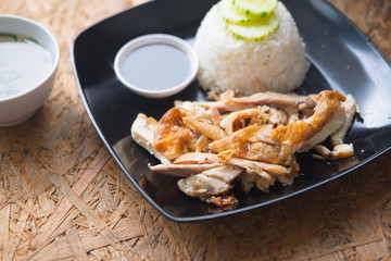 Thai rice with grilled chicken and soup