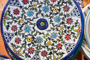 Arabian traditional colored pottery sold at local market