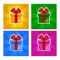 Four Vector cartoon multi-colored Gift box icons