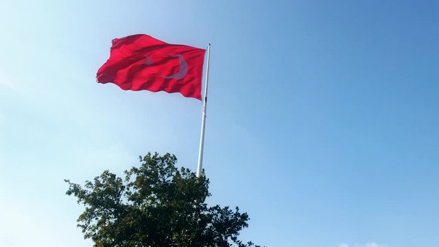 Turkish flag is fluctuating in the sky Flag of Turkey and T&uuml;rk Bayrağı and Turkish flag rippling