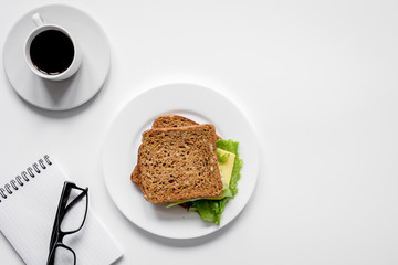 concept of lunch break at work top view mock up