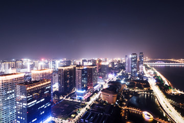 Obraz premium midtown of modern city at night