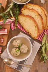 Canederli pasta with bacon. 