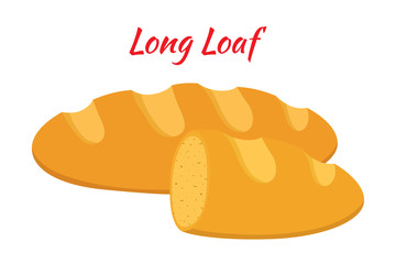 Bread, whole grain loaf, bakery, pastry. Cartoon flat style. Vector