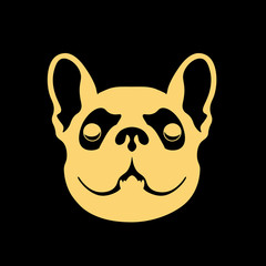 Golden bulldog on a black background. Gold dog