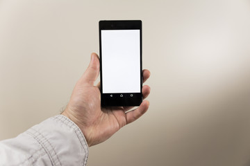man holding on hand smartphone composition photography