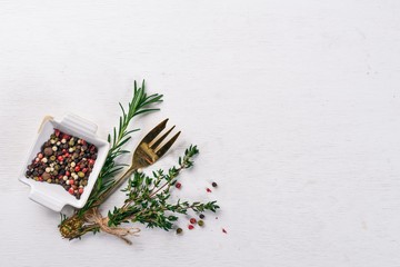Preparation for cooking. Old cutlery. On a wooden surface. Top view. Free space for your text.