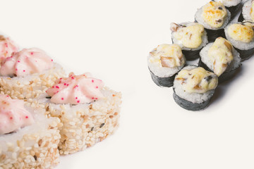 Set sushi rolls on a white background