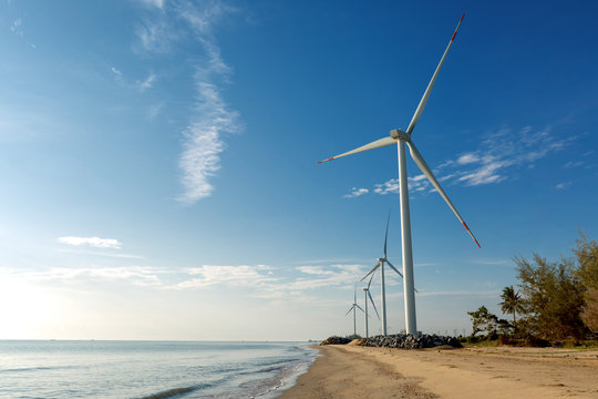 wind turbine on beach for electricity generator