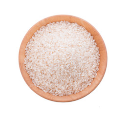 Japanese rice in a wooden on a white background