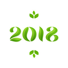 Happy new year 2018 eco leaves greeting card design