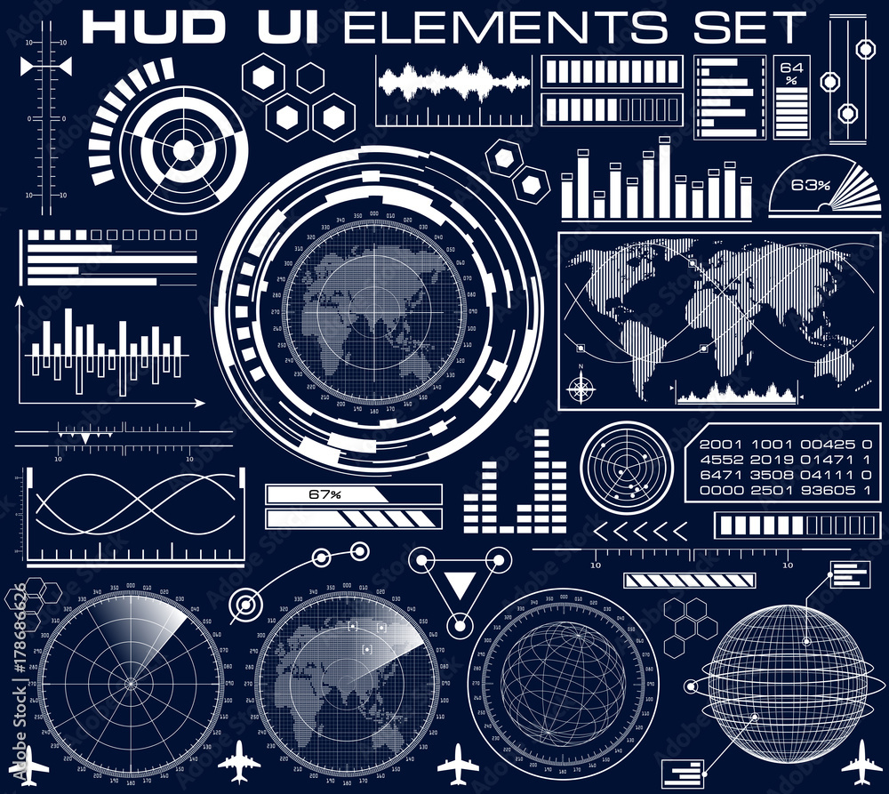 Leinwandbilder set of futuristic graphic user interface hud. infographic design ui elements and radar screens. head