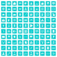 100 security icons set grunge blue