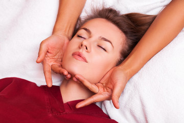 Fototapeta na wymiar Portrait of Fresh and Beautiful woman taking head massage