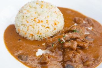 Stew served with rice