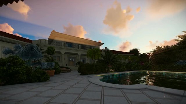 Villa with swimming pool for sale, sunset