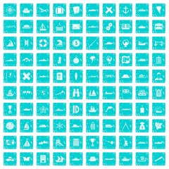 100 shipping icons set grunge blue