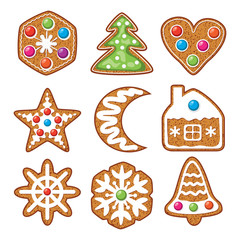 vector set of colorful xmas gingerbread cookies