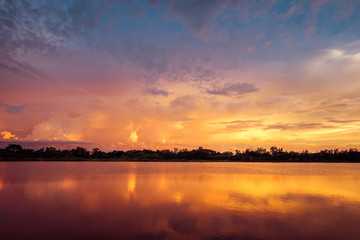 Fototapeta premium sunset on the lake landscape