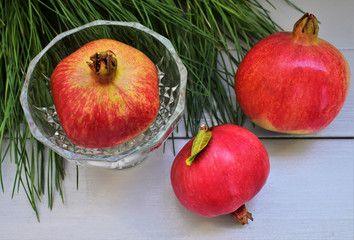 Pomegranates and Christmas tree.  