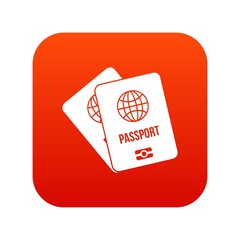 Passports with map icon digital red