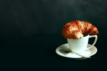 French Cafe - Red Coffee Cup - Croissant Chalkboard Menu On Table