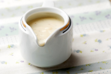 sauce bechamel.style rustic. selective focus