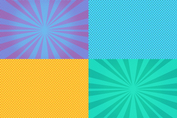 Collection of colored pop art retro backgrounds with halftones