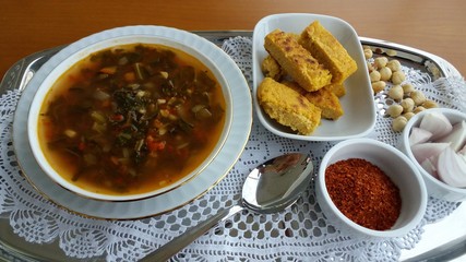 Kale soup ,onion,red pepper 