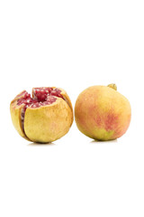 cut pomegranate on white background with clipping path