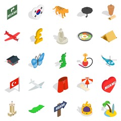 Long-awaited vacation icons set, isometric style