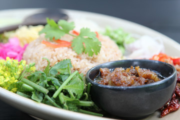 Thai cuisine, fried rice with fermented shrimp paste, khao klook kapi in Thai.