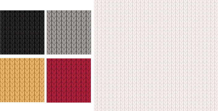Fototapeta Black, gray, dark red, white and gold knitted seamless pattern. Vector knit texture. Christmas winter background.  