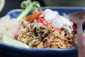 Thai cuisine, fried rice with herbs.