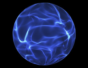 Fototapeta na wymiar Blue glowing energy ball over black background