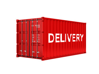 Cargo shipping container with an inscription delivery on white background without shadow 3d