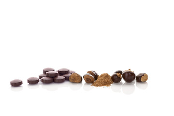 Guarana seeds and pills. Dietary supplement.