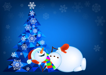 Abstract Christmas tree and lying snowman