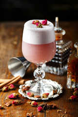 pink cocktail with foam