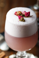 pink cocktail with foam