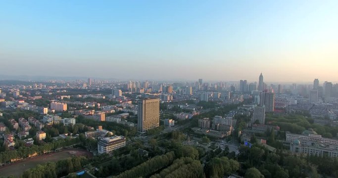 4K Aerial shot of Nanjing city,China, The City landmark at sunset