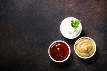 Tree classic sauce - ketchup, mayonnaise and mustard.