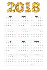 Vertical calendar 2018 year simple style. Week starts from sunday.