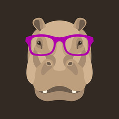 hippo face in glasses vector illustration flat style
