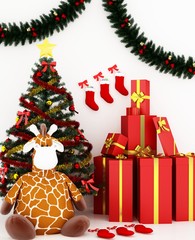 The interior 3d rendering gift space with Christmas beautiful pop decoration