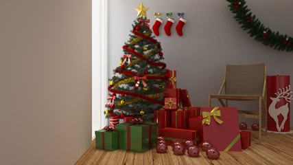 The interior 3d rendering gift space with Christmas beautiful pop decoration