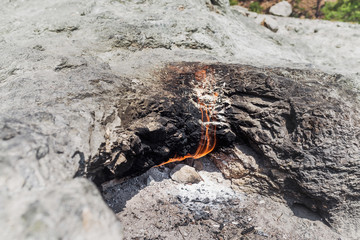 natural gas burns in the national park Olympos, the lights of chimaera, Turkey