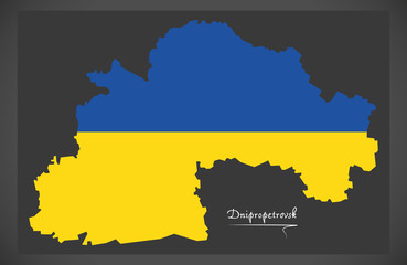 Dnipropetrovsk map of Ukraine with Ukrainian national flag illustration